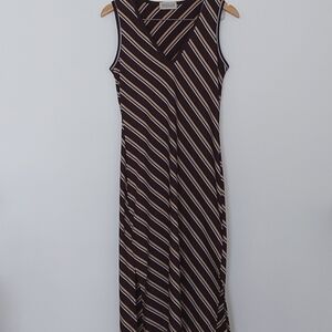 RW&CO 90s/Y2K Midi Bodycon Dress Vneck with Diagonal Stripes, Side Slits.